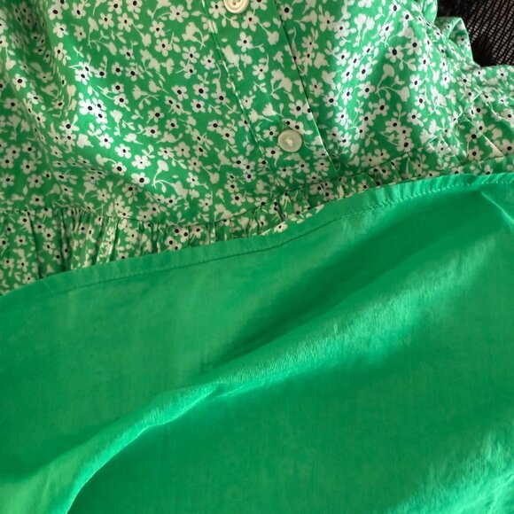 J.Crew Factory XS Green Floral Long-Sleeve A-Line Button-Up Dress With Belt Cott - Picture 8 of 9